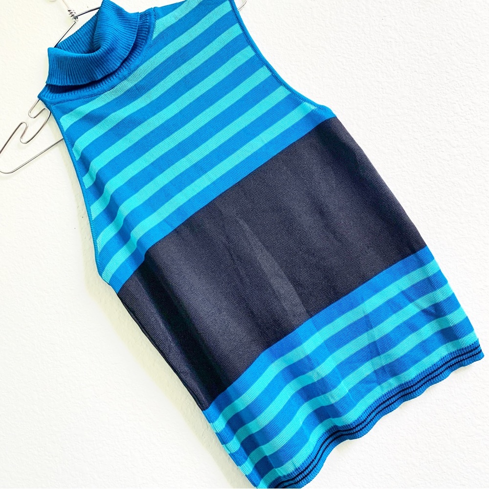 GIANNI VERSACE COUTURE vintage stripe knit turtleneck blouse blue black top